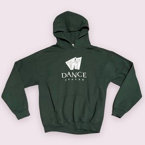 Woman’s dark green hooded sweatshirt